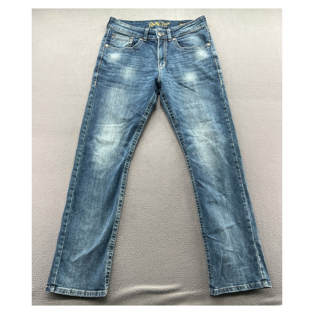 Rock 47 by Wrangler Jeans Mens 33x34 Slim Straight Leg Medium Wash Blue